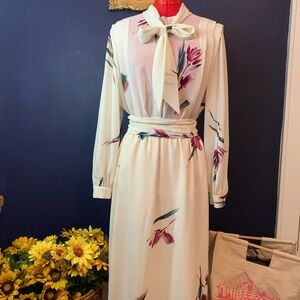 Floral White Dress with Pink Accents